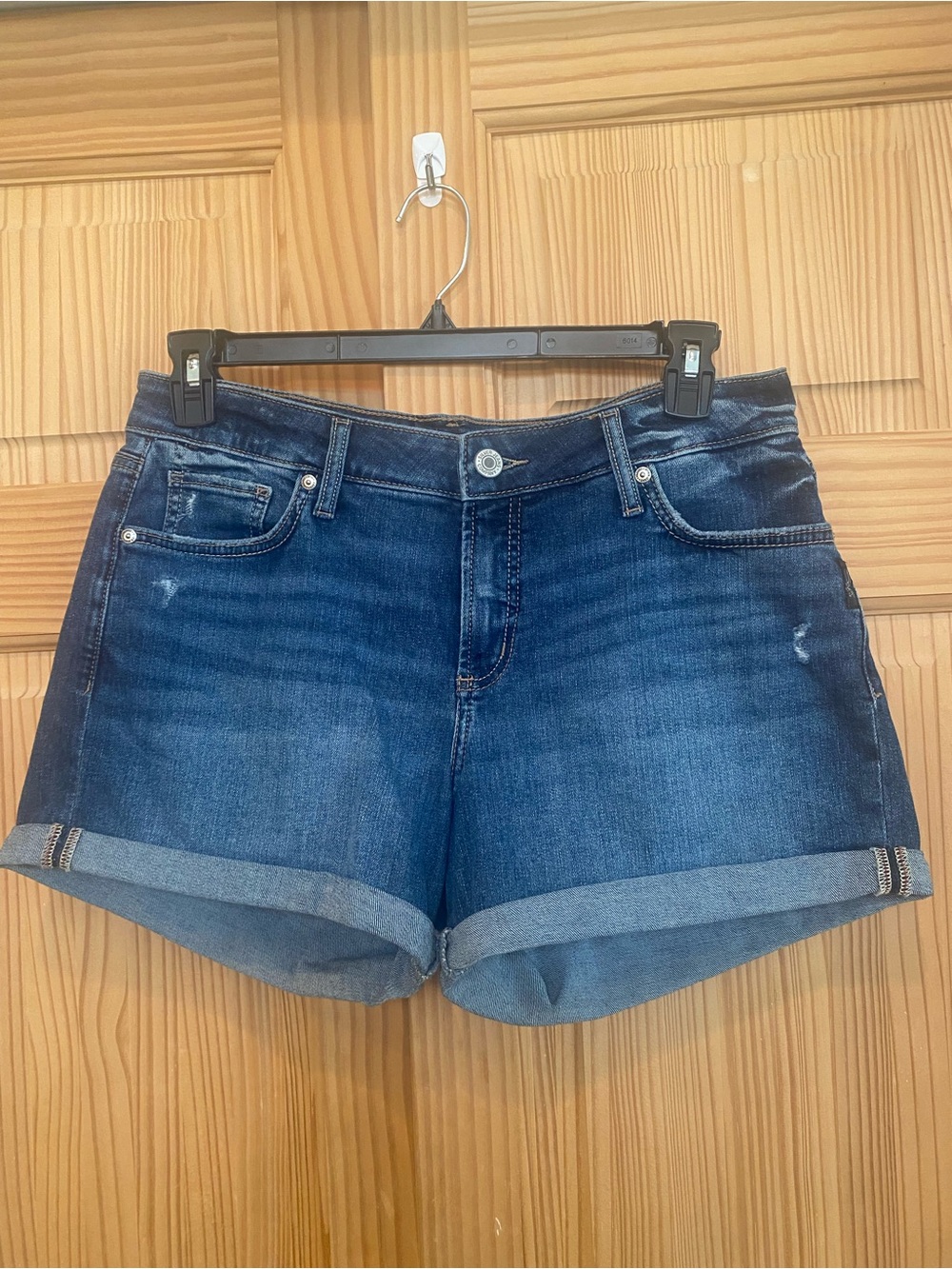 Silver Jeans Suki Mid-rise Dark Blue Rolled-Hem Denim Shorts